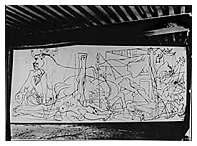 Çalışmanın ön evrelerinden biri: Picasso süreçte zaman zaman alışkanlıkla da olsa başvurduğu anlaşılır simgeciliği sonunda tablodan bütünüyle sildi 