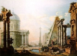 Hıristiyanlaşan İtalya’da tarihsel sürecin yeni biçimi. (‘‘Roma Tapınağı, Canaletti,’’ sanatçısı bilinmiyor. 
http://art.com/artgallery den aranabilir. Tam adres şöyle:
http://art.com/artgallery/enlarge.asp?sid=0D22F1F3197311D4AF220090273BF37B&id=AUF-ASH-1605&fineart=0 ) 